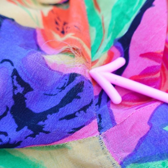 VINTAGE Tropical Top Women XL Silk Bold Blouse Vivid Bright Leaves Boho 90s - Picture 6 of 10